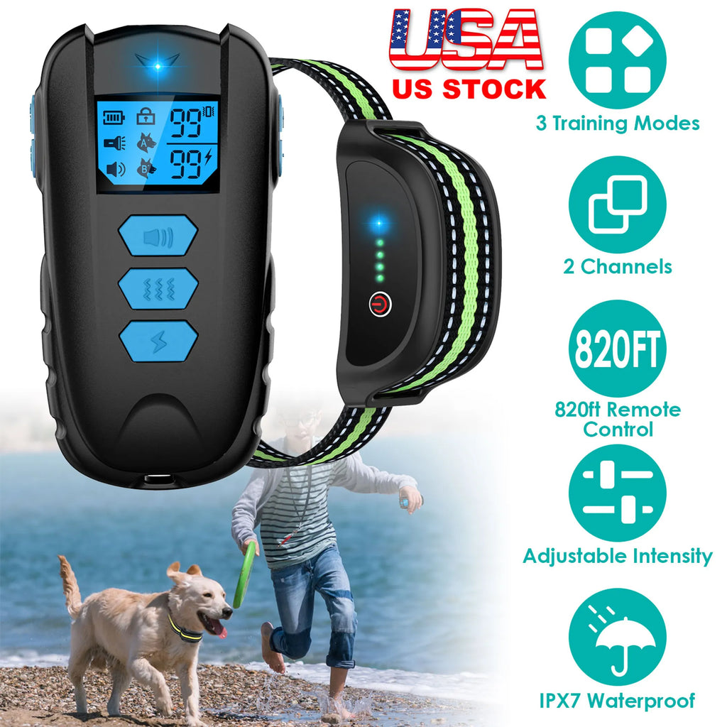 Dog Training Collar — 820ft Range, 3 Modes, Rechargeable Transmitter & Receiver