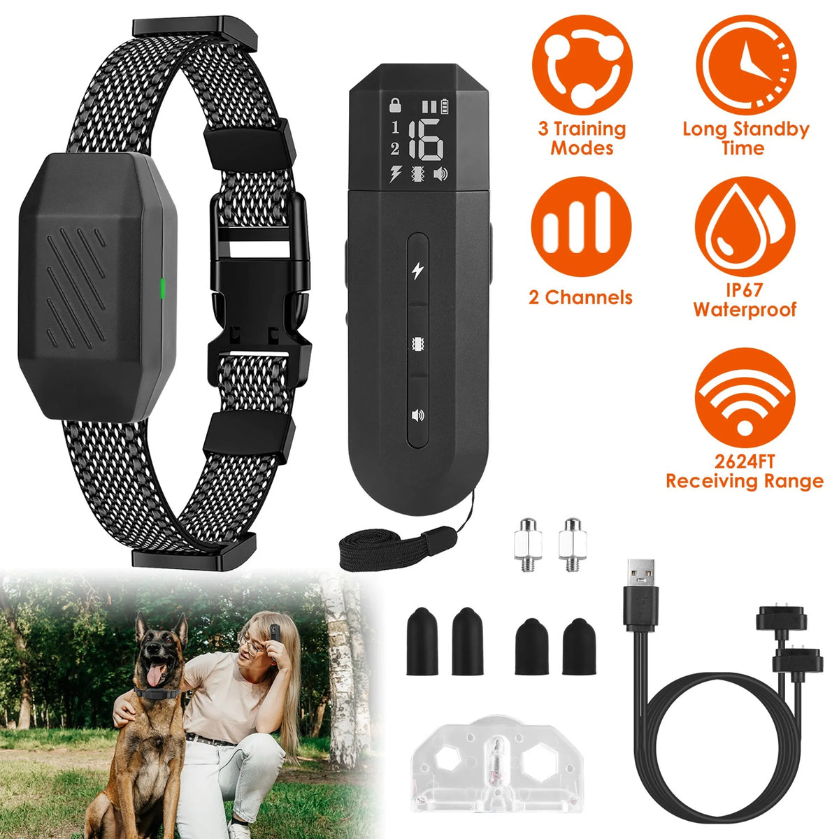 Dog Training Collar — IP67 Waterproof, 2624ft Range, 16 Levels, Durable ABS