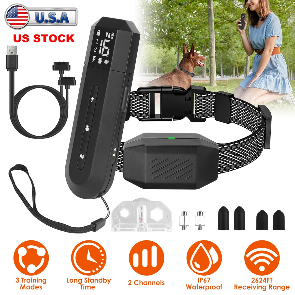 Dog Training Collar — IP67 Waterproof, 2624ft Range, 16 Levels, Durable ABS