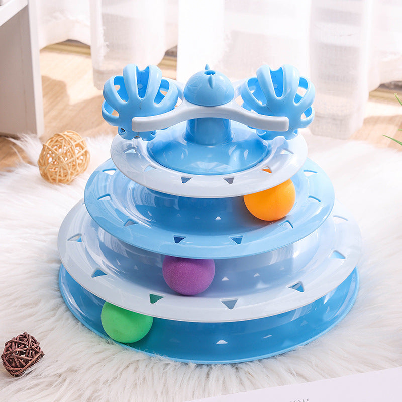 4-Layer Cat Track Ball Toy — Interactive Spinning Turntable, 3 Colors