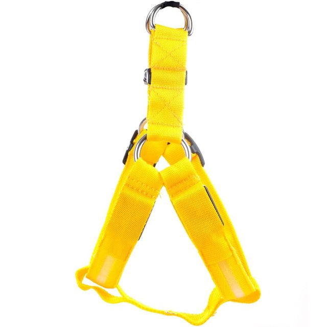 LED Light-Up Dog Harness — Nylon, 3 Flash Modes, 7 Colors, Sizes XS–XL