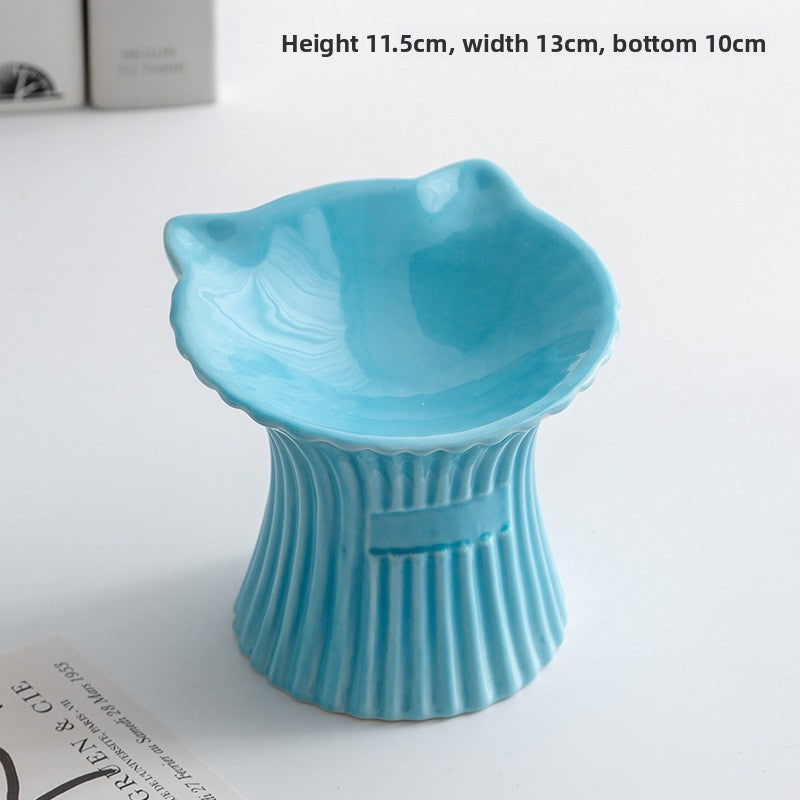Elevated Ceramic Pet Bowl — Cat-Ear High-Foot Design for Cats & Small Dogs, 7 Styles