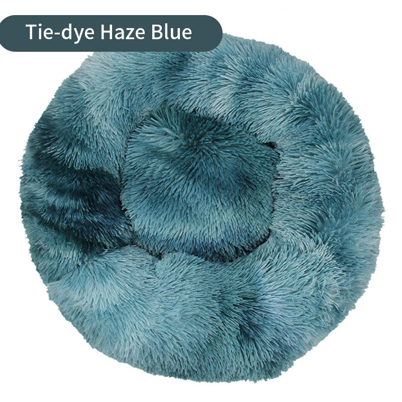 Tie-Dye Round Plush Pet Bed — Non-Slip, 9 Sizes, 11 Colors