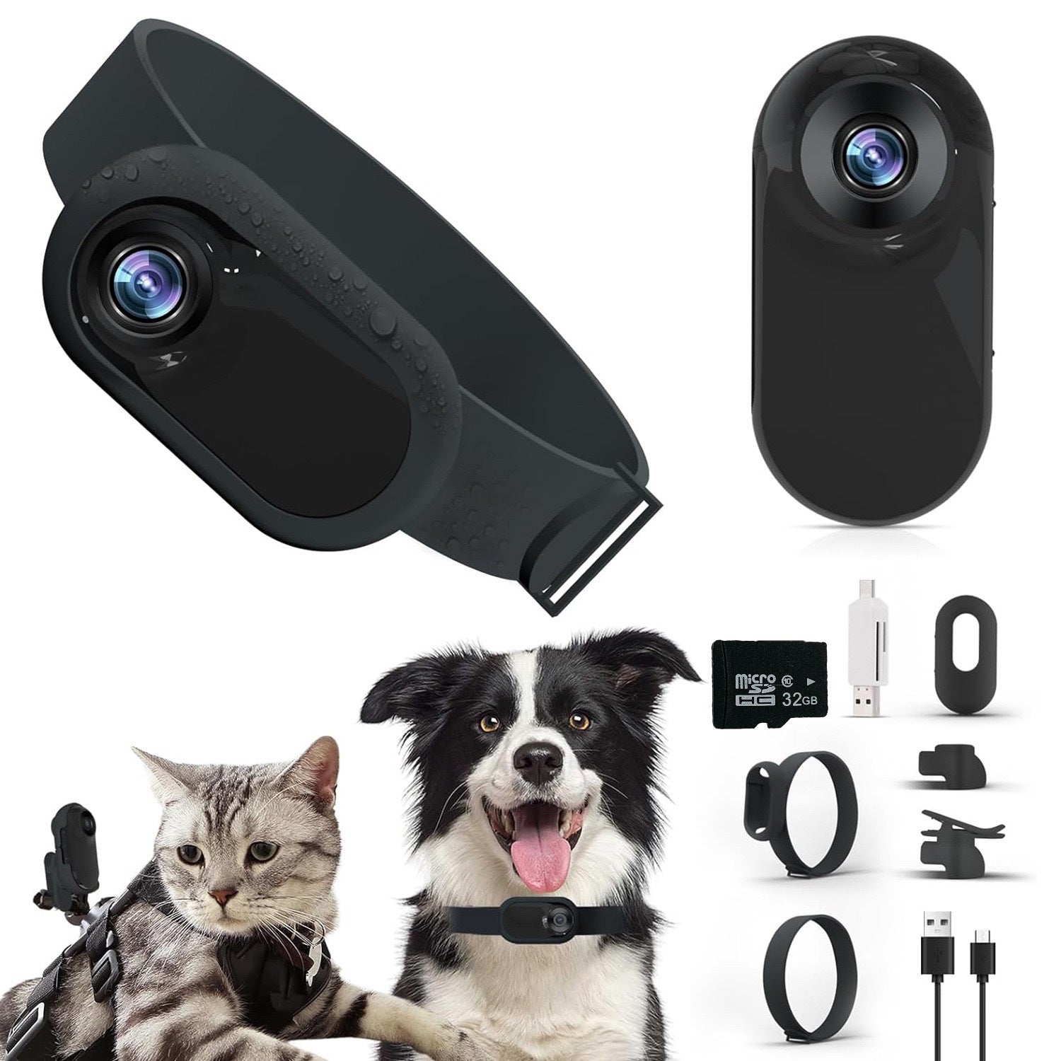 Pet Collar Camera — 1080p HD, Magnetic Collar Clip, 2–3hr Recording, Up to 128GB