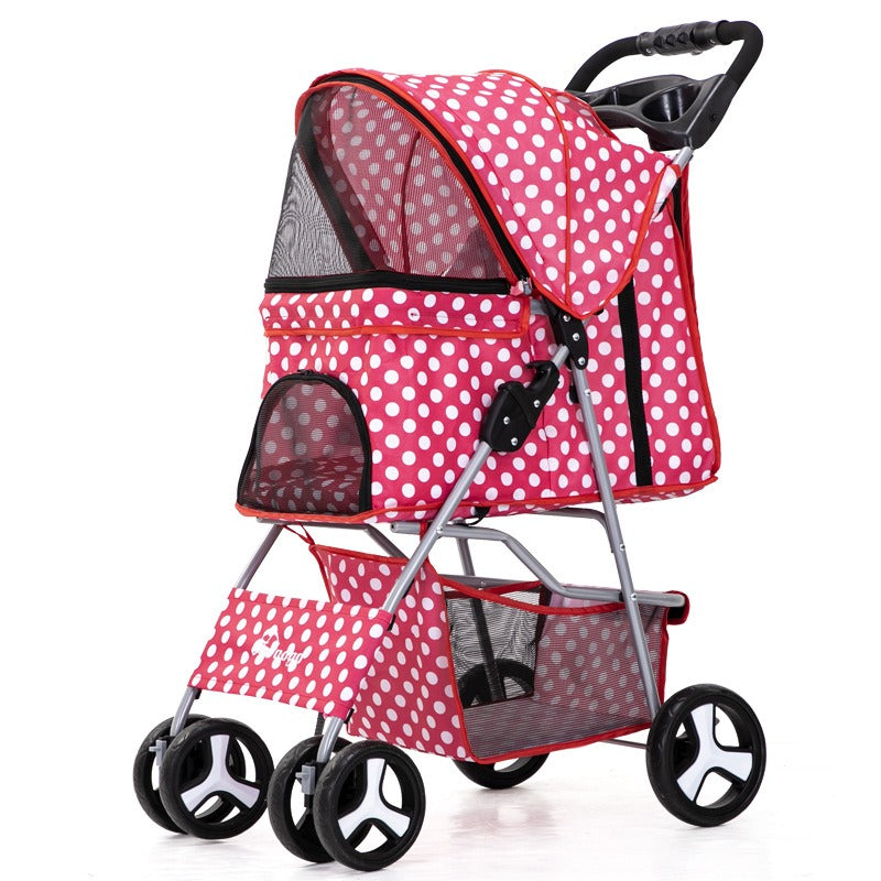 Foldable Four-Wheel Pet Stroller — Steel Frame, 22+ Colors & Patterns