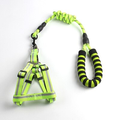 Reflective Nylon Dog Leash & Vest Harness Set — 4ft, 3 Widths, 5 Colors, Large Dogs