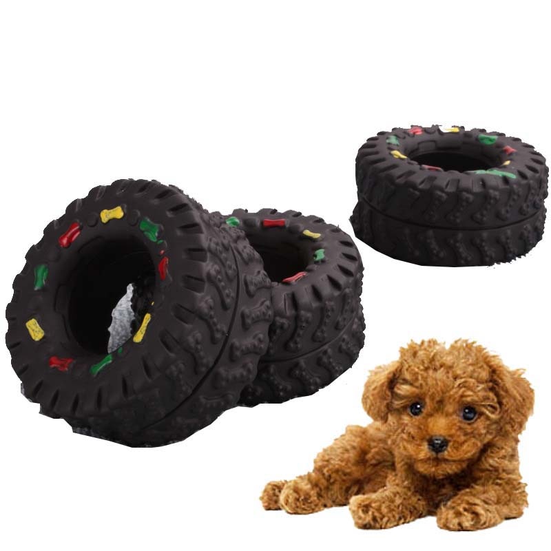 Mini Rubber Tire Chew & Treat Toy — Squeaky, Molar, 8×4cm, Black