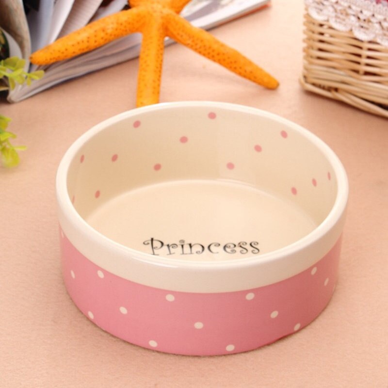 Ceramic Pet Bowl — Polka Dot Pattern, Blue or Pink, Dogs & Cats
