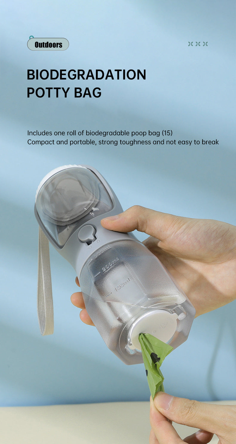 3-in-1 Portable Pet Water Bottle — Water, Food & Poop Bags in One
