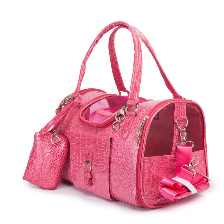 Crocodile PU Leather Pet Carrier Bag — Removable Pad, 3 Colors, S or M