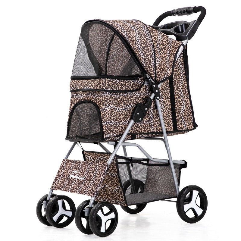 Foldable Four-Wheel Pet Stroller — Steel Frame, 22+ Colors & Patterns
