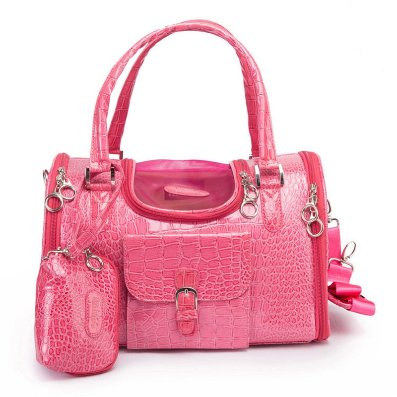 Crocodile PU Leather Pet Carrier Bag — Removable Pad, 3 Colors, S or M
