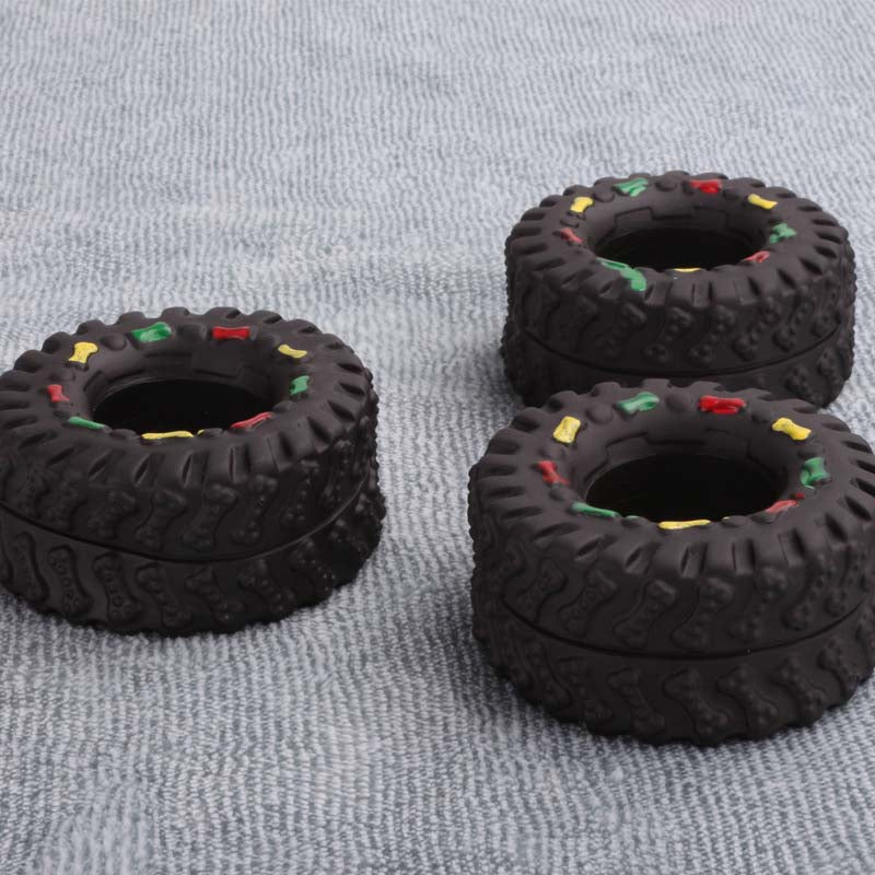 Mini Rubber Tire Chew & Treat Toy — Squeaky, Molar, 8×4cm, Black