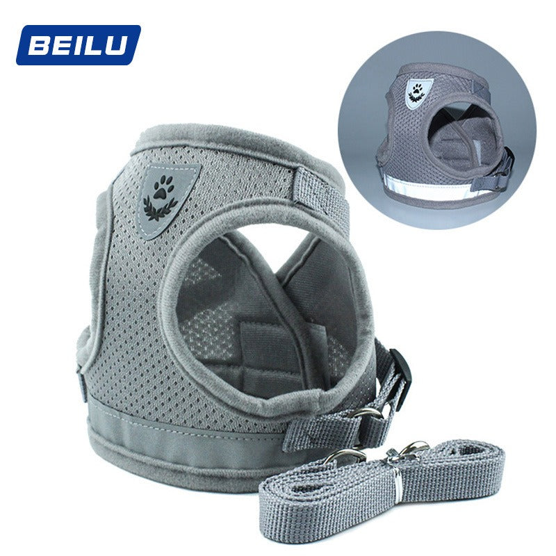Reflective Breathable Dog Harness Vest with Leash – Polyester Mesh No-Pull Chest Strap | XS–XL