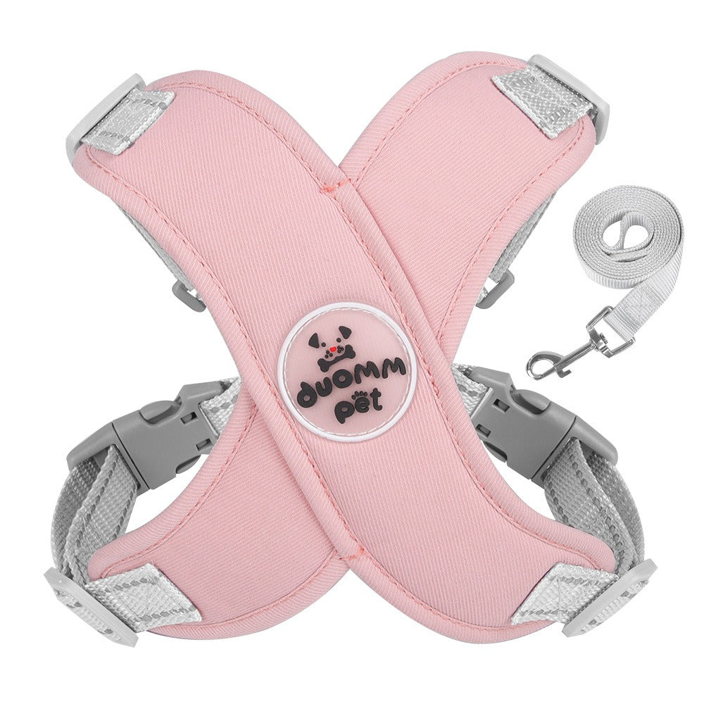 Reflective Breathable Dog Leash Vest – No-Pull Chest & Shoulder Harness with Leash