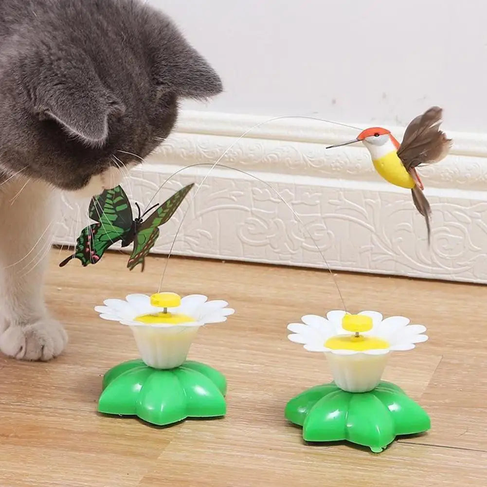 Electric Butterfly & Hummingbird Cat Toy — Auto-Rotating, PP + Steel Wire, Random Color
