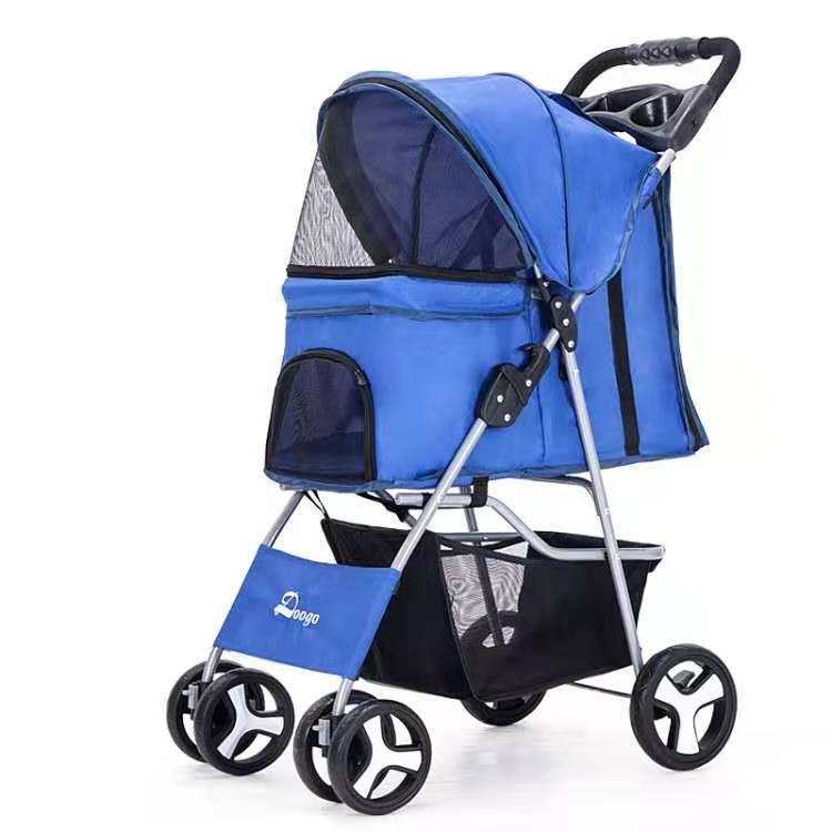 Foldable Four-Wheel Pet Stroller — Steel Frame, 22+ Colors & Patterns