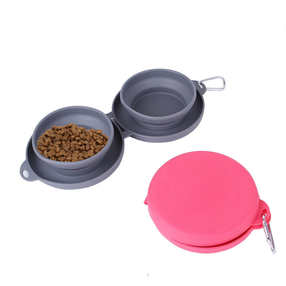 Portable Folding Silicone Double Pet Bowl – Outdoor Food & Water Tableware