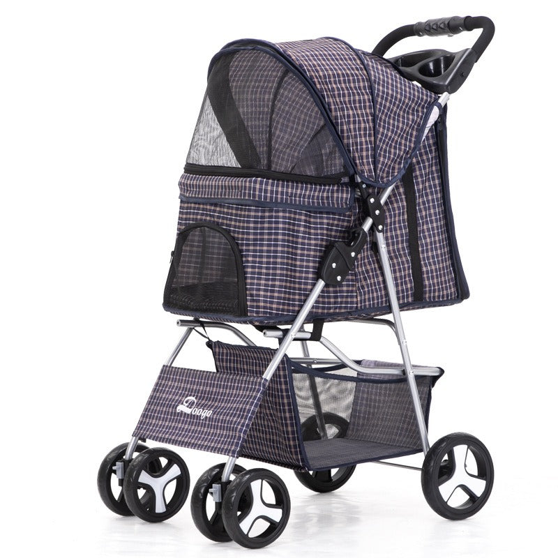 Foldable Four-Wheel Pet Stroller — Steel Frame, 22+ Colors & Patterns