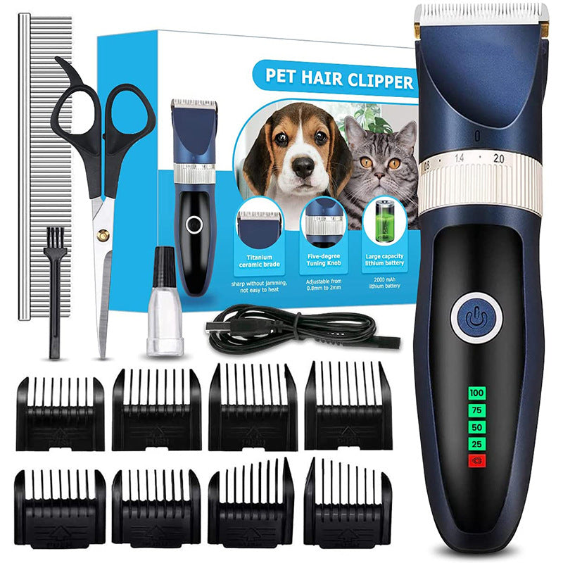 Electric Pet Hair Clipper — USB Rechargeable, 8 Guide Combs, 250-Min Battery, Dogs & Rabbits