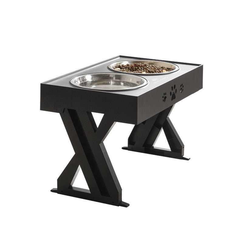 Adjustable Elevated Pet Bowl Stand — Stainless Steel Bowls, Folding Lift Table