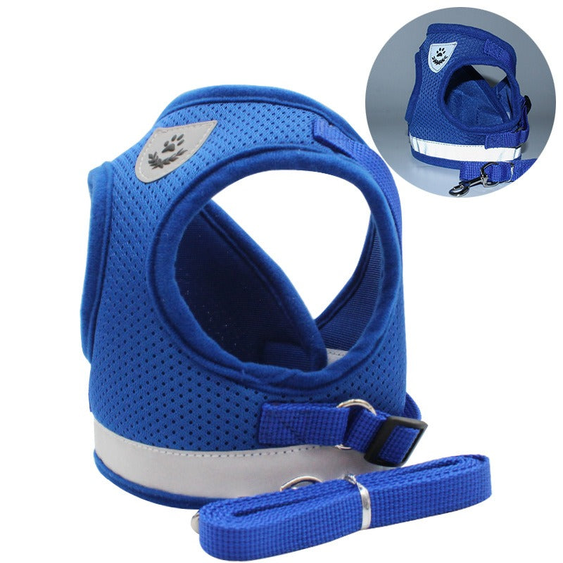 Reflective Breathable Dog Harness Vest with Leash – Polyester Mesh No-Pull Chest Strap | XS–XL