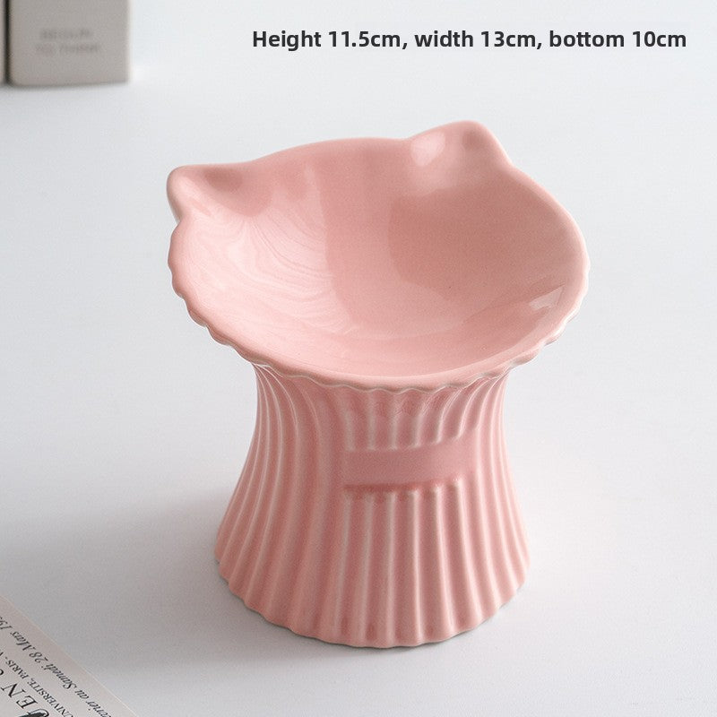 Elevated Ceramic Pet Bowl — Cat-Ear High-Foot Design for Cats & Small Dogs, 7 Styles