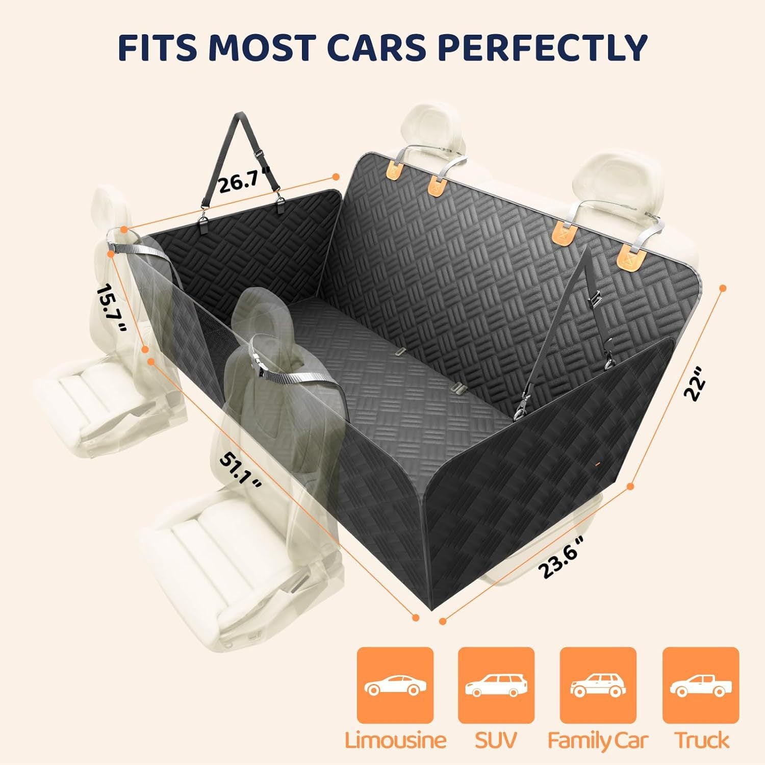 Portable Dog Car Seat Hammock Mat — Waterproof Back Seat Cover for Dogs