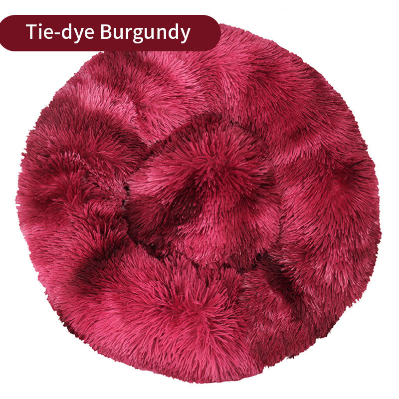 Tie-Dye Round Plush Pet Bed — Non-Slip, 9 Sizes, 11 Colors