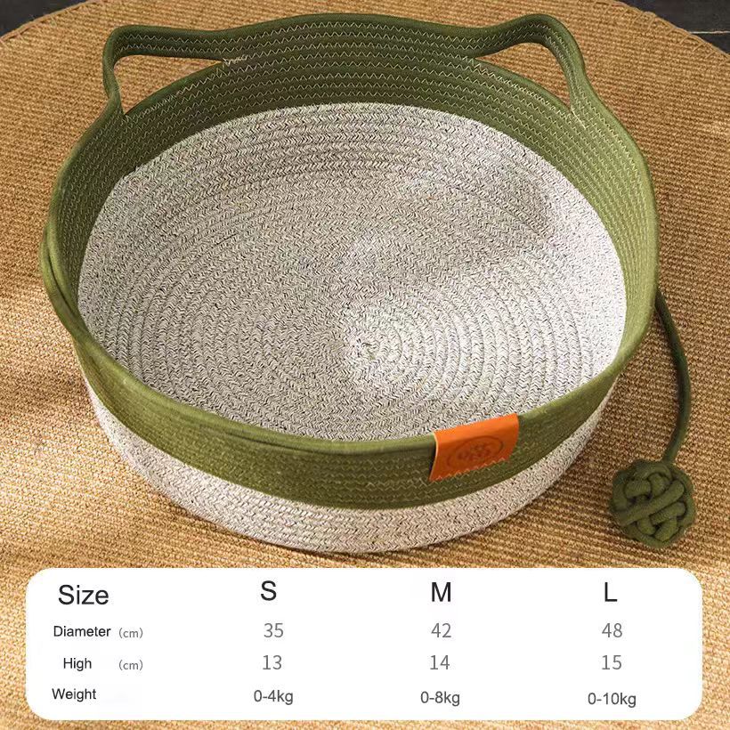 Rattan Woven Pet Nest with Cotton Pad — Natural Eco-Friendly, 3 Colors, Sizes S–L