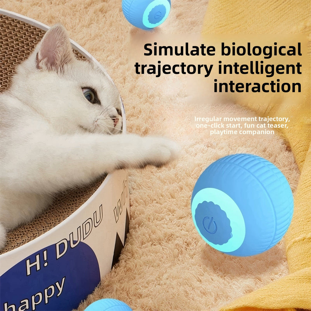 Self-Rolling Interactive Cat Toy Ball — Silicone, Motion-Activated, 7 Styles