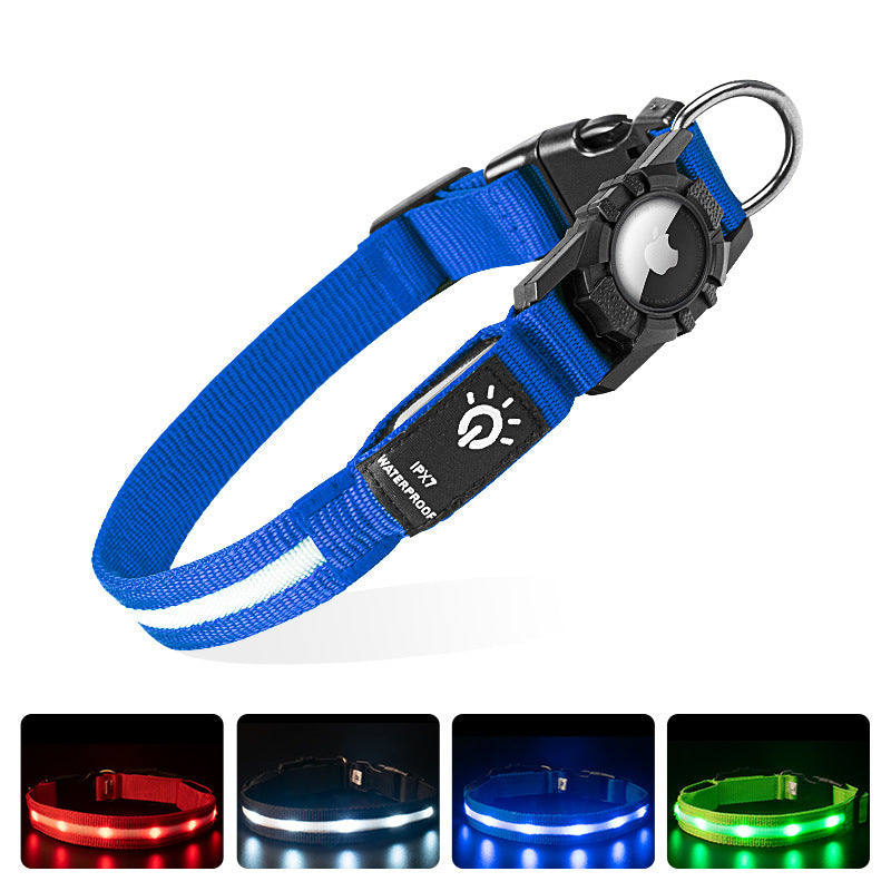 LED Glowing Pet Collar — IP67 Waterproof, USB Rechargeable, AirTag Compatible, Sizes S–L