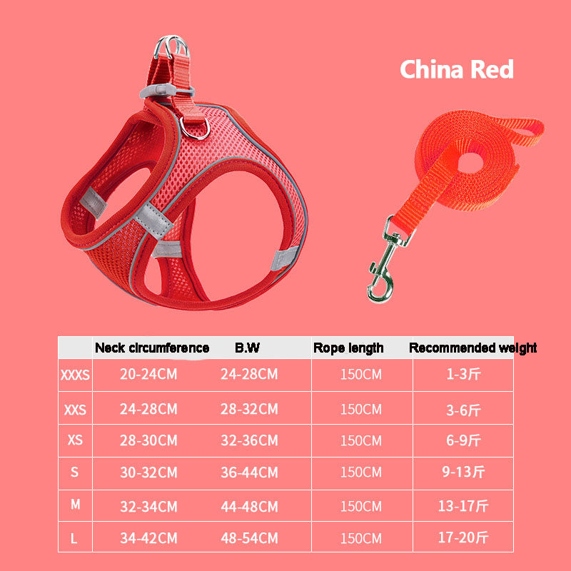 Breathable Mesh Vest Harness — Reflective, 6 Sizes XXXS–L, 5 Color Suits