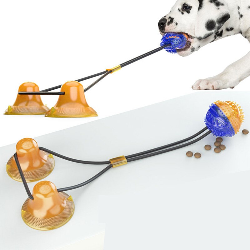 Suction Cup Dog Toy — Elastic Rope & Treat Ball, Food-Grade Rubber, 4 Colors