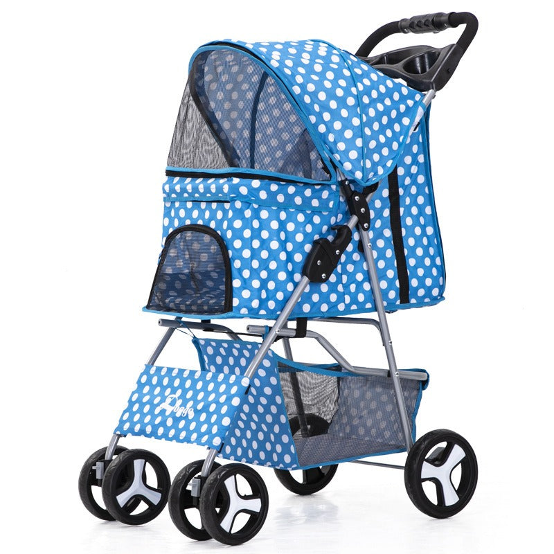 Foldable Four-Wheel Pet Stroller — Steel Frame, 22+ Colors & Patterns