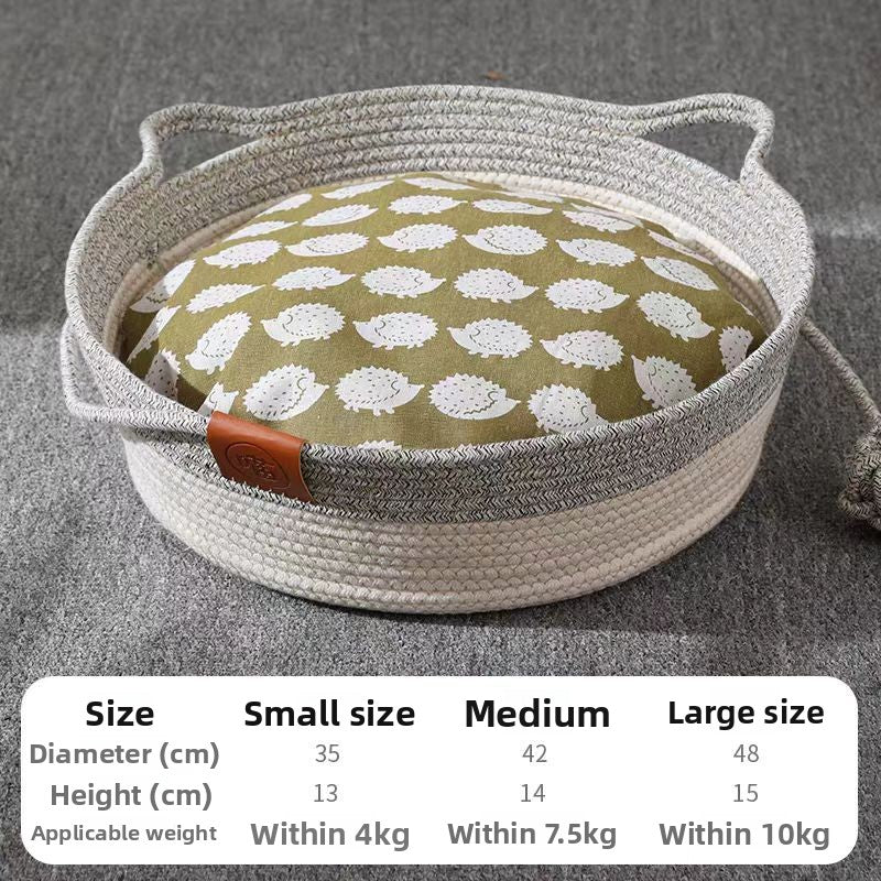 Rattan Woven Pet Nest with Cotton Pad — Natural Eco-Friendly, 3 Colors, Sizes S–L