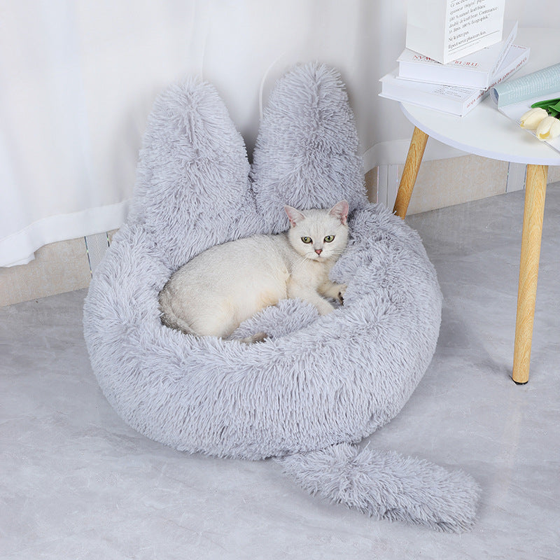 Round Plush Pet Bed — All-Season Cat & Dog House with PP Cotton Fill