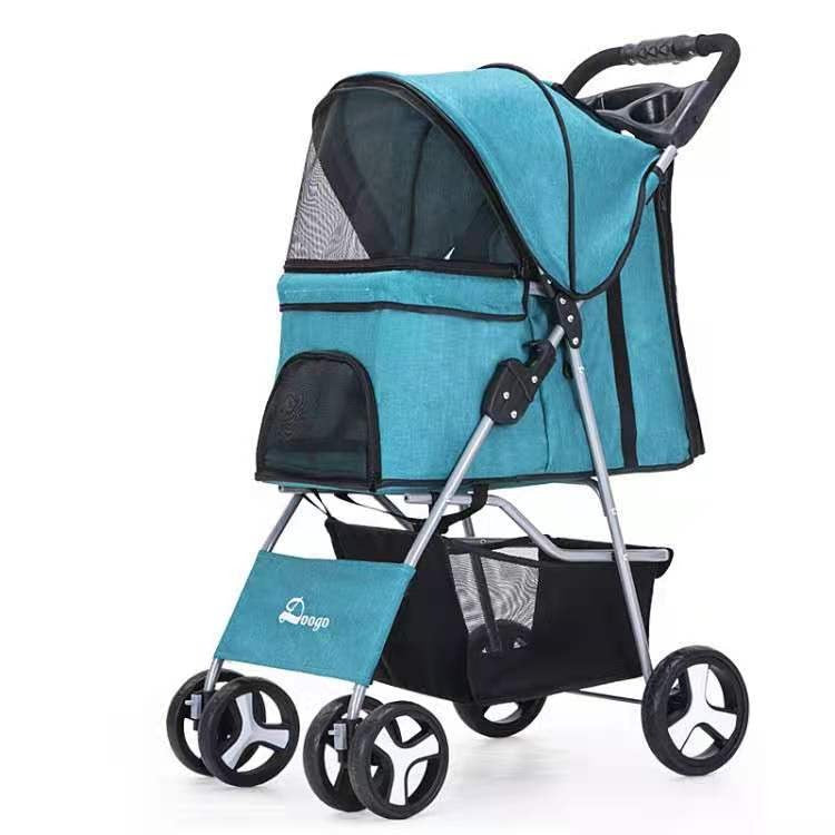 Foldable Four-Wheel Pet Stroller — Steel Frame, 22+ Colors & Patterns