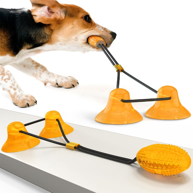 Suction Cup Dog Toy — Elastic Rope & Treat Ball, Food-Grade Rubber, 4 Colors