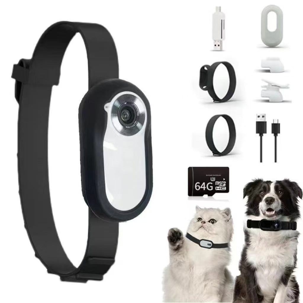 Pet Collar Camera — 1080p HD, Magnetic Collar Clip, 2–3hr Recording, Up to 128GB