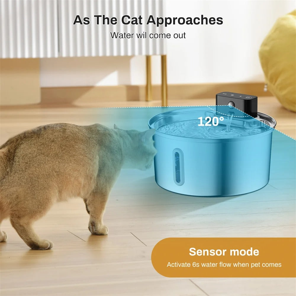 3.2L Wireless Smart Pet Water Fountain — 304 Stainless Steel, Motion Sensing