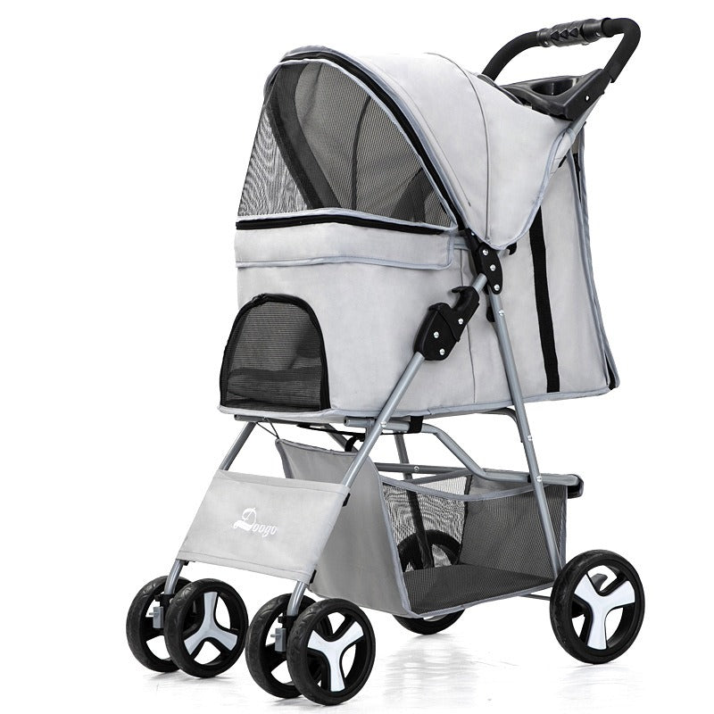 Foldable Four-Wheel Pet Stroller — Steel Frame, 22+ Colors & Patterns