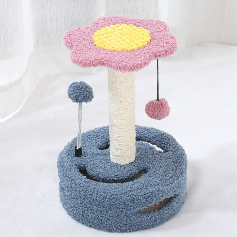 Multifunctional Cat Scratching Column with Perch — Particleboard & Velvet, Yellow or Purple