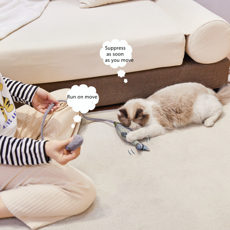 Airbag Teasing Cat Toy — Plush Fish & Tail Wand, 5 Styles, 51 in
