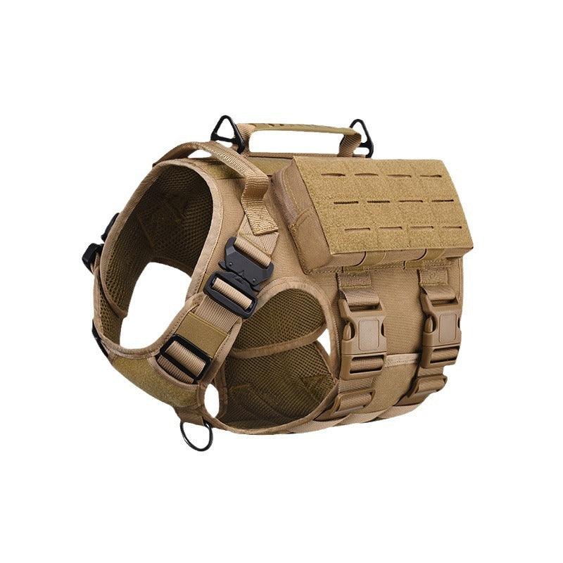 Tactical Dog Training Vest — Waterproof Nylon Combat Harness, Brown & Black, Sizes M–XL