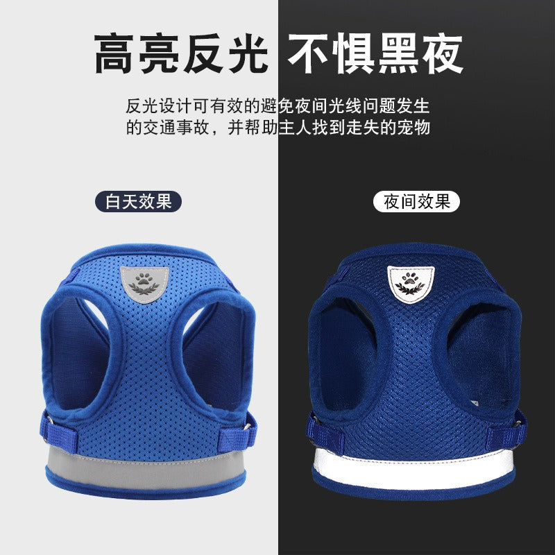 Reflective Breathable Dog Harness Vest with Leash – Polyester Mesh No-Pull Chest Strap | XS–XL