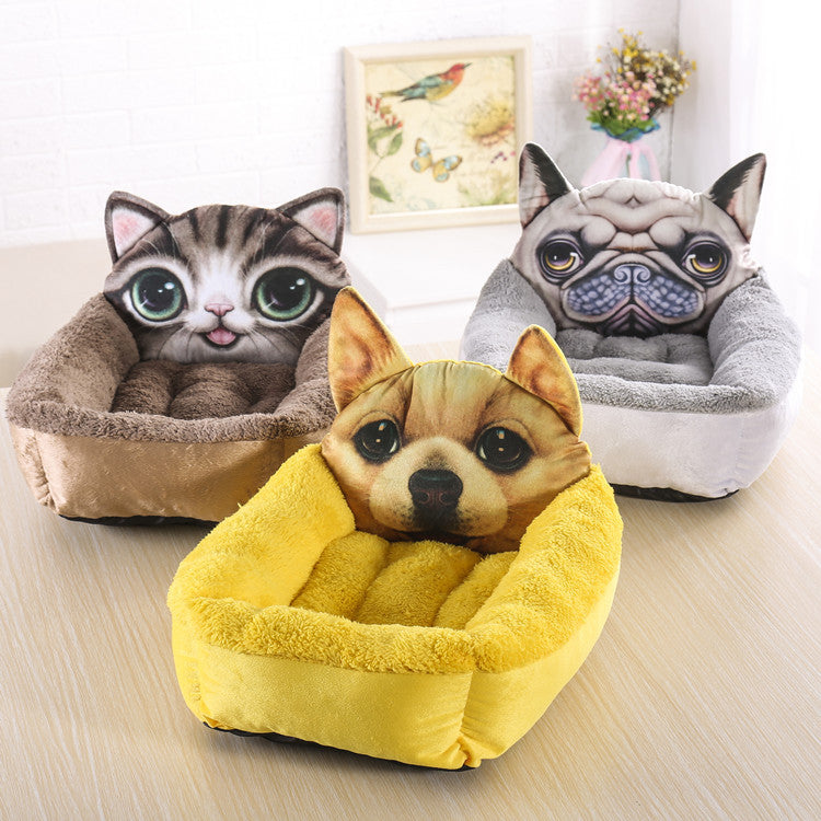 3D Cartoon Pet Cave Nest – Warm Plush Dog & Cat House Bed, 4 Character Designs