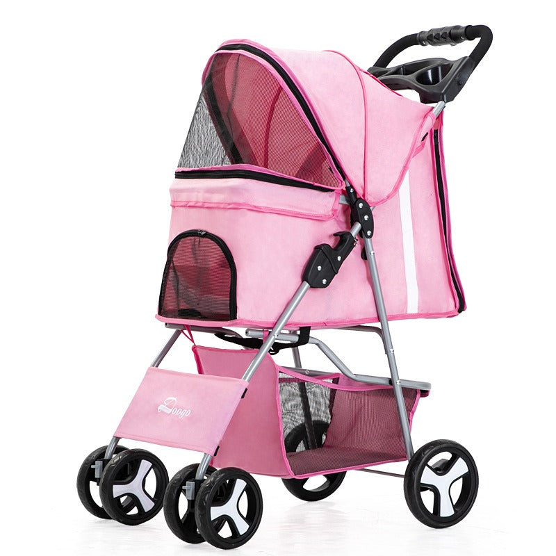Foldable Four-Wheel Pet Stroller — Steel Frame, 22+ Colors & Patterns