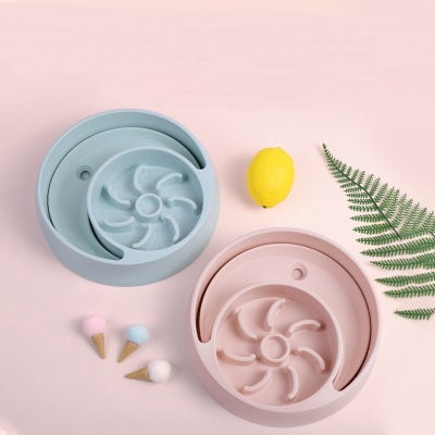 Sun & Moon Dual-Section Slow Feeder Pet Bowl — Anti-Choke, PP Plastic, Pink or Blue