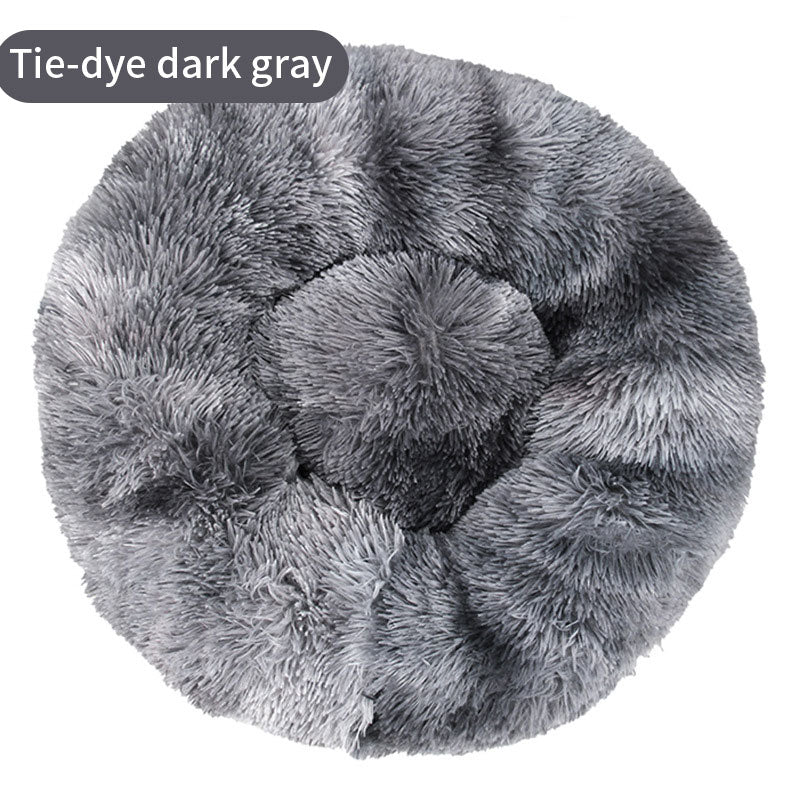 Tie-Dye Round Plush Pet Bed — Non-Slip, 9 Sizes, 11 Colors